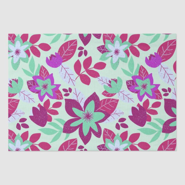 Modern Christmas Burgundy Mint Floral Holiday Tissue Paper (Front)