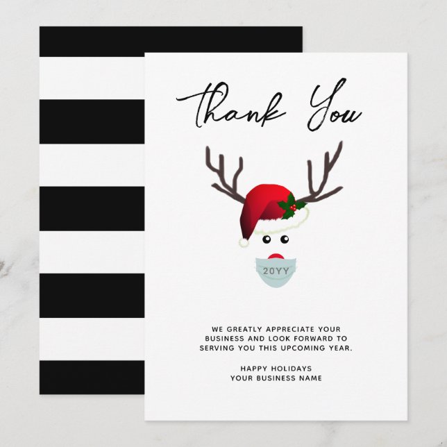 Modern Christmas Business Reindeer Non Photo Holiday Card (Front/Back)