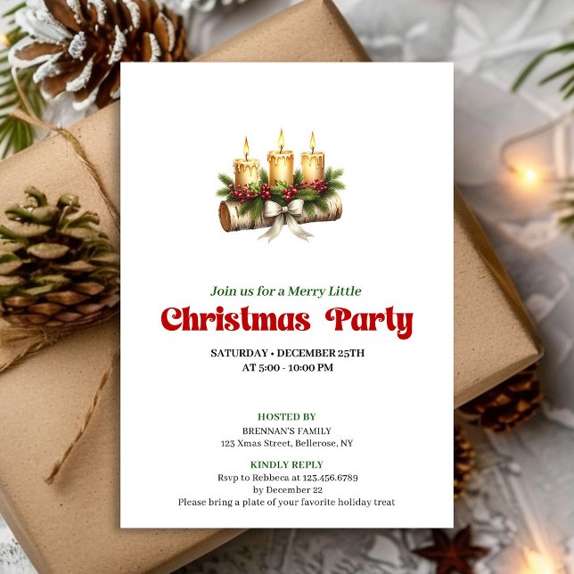 Modern Christmas candles invite pine holly style (Modern Christmas candles invite pine holly style

)