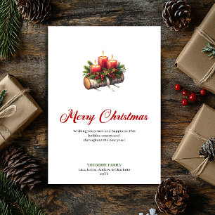 Modern Christmas candles wooden log greeting Holiday Card