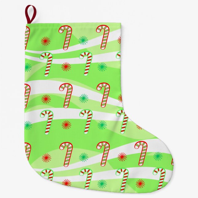 Modern Christmas Candy Canes Design Large Christmas Stocking (Front)