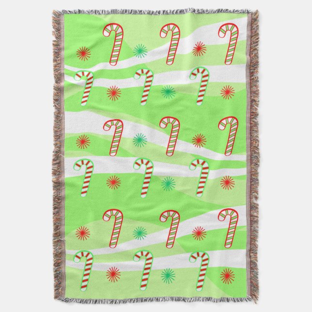 Modern Christmas Candy Canes Design Throw Blanket (Front Vertical)