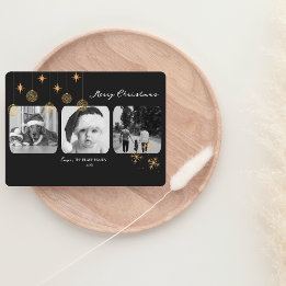 Modern Christmas Card | Elegant Gold Triple-Photo
