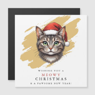 Modern Christmas Cat with Santa Hat Magnetic Card