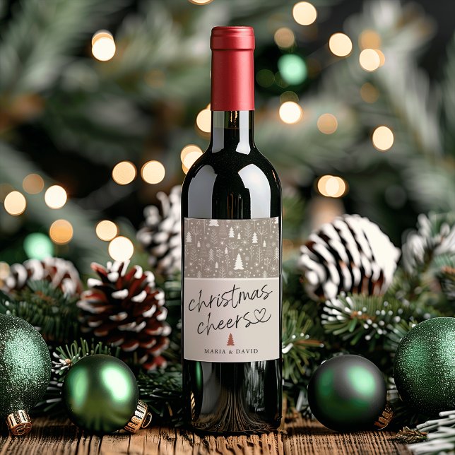 Modern Christmas Cheers Calligraphy Personalised  Wine Label (Modern Christmas Cheers Calligraphy Personalized Wine Label)