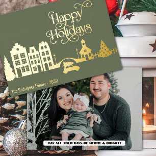 Modern Christmas City Happy Holidays Foil Holiday Card
