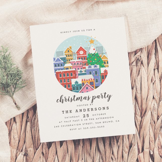 Modern Christmas City Holiday Party Invitation Postcard (Creator Uploaded)