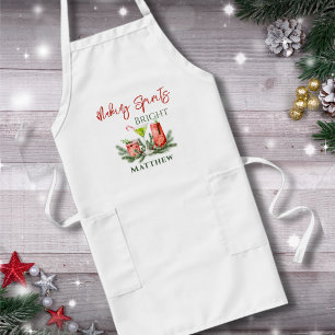 Modern Christmas Cocktails Custom Winter Bartender Long Apron