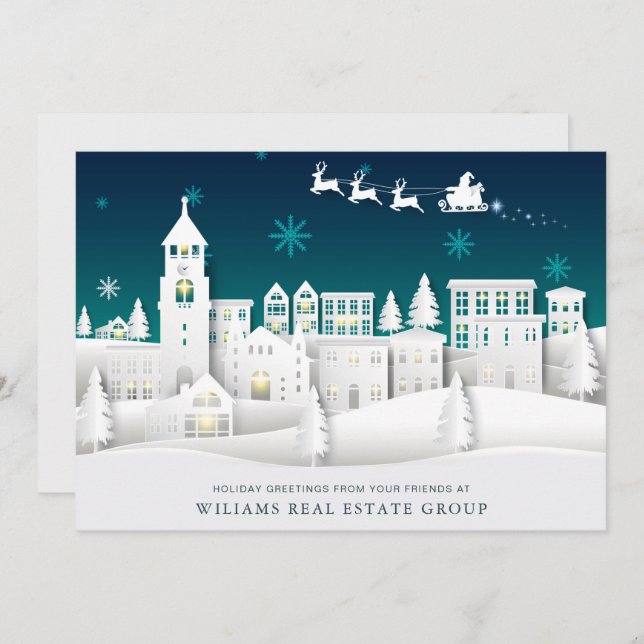 Modern  Christmas Composition Corporate Greeting Holiday Card (Front/Back)