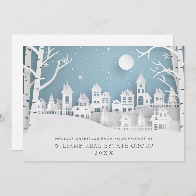 Modern Christmas Composition Corporate Greeting Holiday Card (Front/Back)
