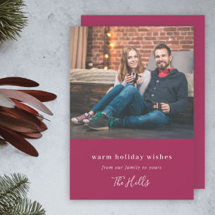 Modern Christmas Couple Photo Burgundy Maroon Holiday Card