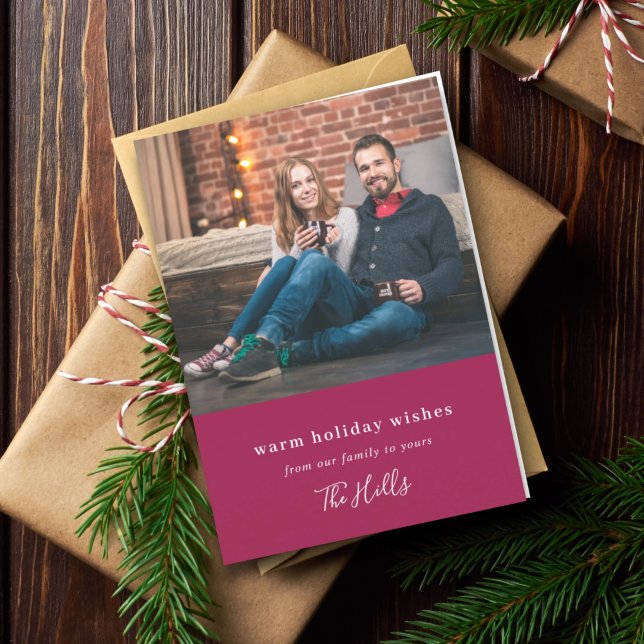 Modern Christmas | Couple Photo Burgundy Maroon Holiday Card (Creator Uploaded)