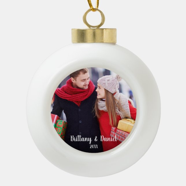 Modern Christmas Couple Photo Ornament C (Front)