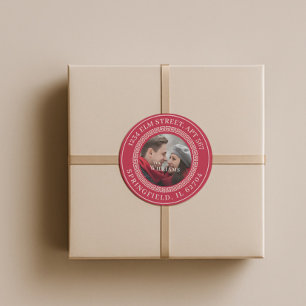 Modern Christmas Couple Photo Return Address Label