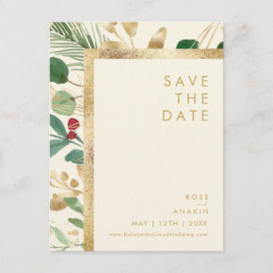 Modern Christmas   Cream Save The Date Postcard