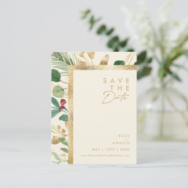 Modern Christmas | Cream Save The Date Postcard (Standing Front)