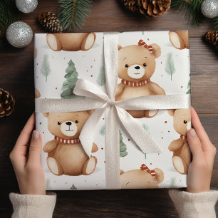 Modern Christmas Cute Teddy Bears Wrapping Paper Sheet