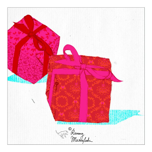 Modern Christmas Damask | Red Pink Wrapping Paper (Red, Pink and Orange Christmas flowers with Red Robins arranged in a damask with a Hellebore border)