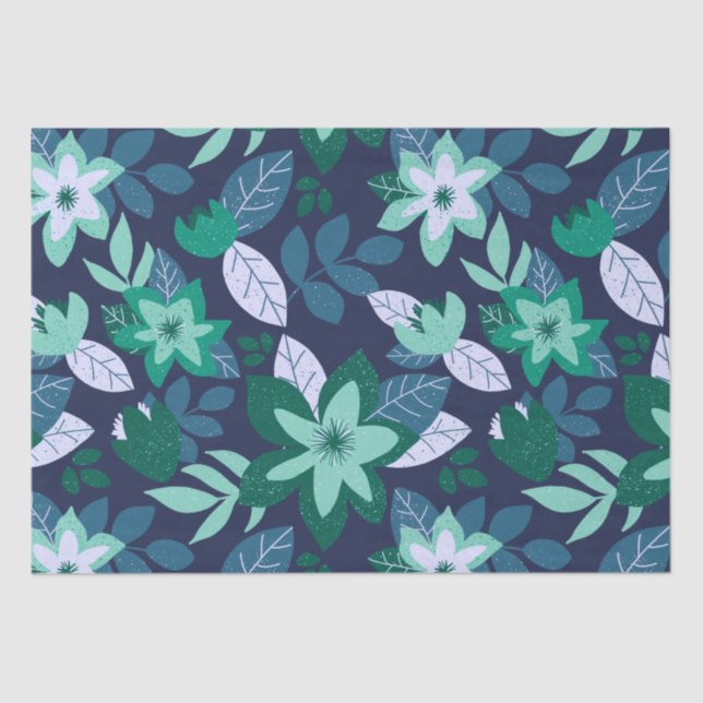 Modern Christmas Dark Floral Holiday Tissue Paper (Front)
