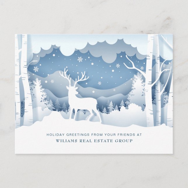 Modern Christmas Deer Paper Cut Corporate Greeting Postcard (Front)