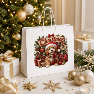 Modern Christmas Dog Snowflake Holiday Gift Bag