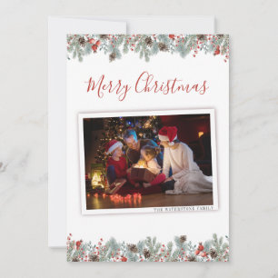 Modern Christmas Family Photo Botanical Holiday Card
