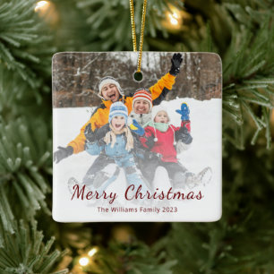 Modern Christmas Family Photo Festive Ceramic Ornament