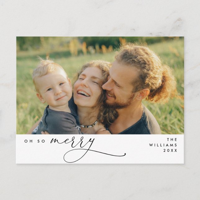 Modern, Christmas, Family Photo, Oh So Merry Postcard (Front)