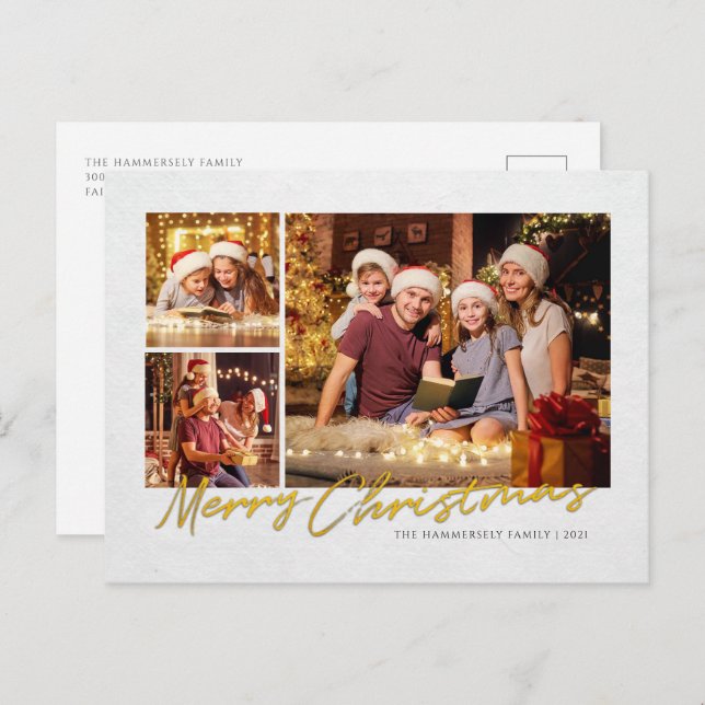 Modern Christmas Family Photo Script Holiday Postcard (Front/Back)