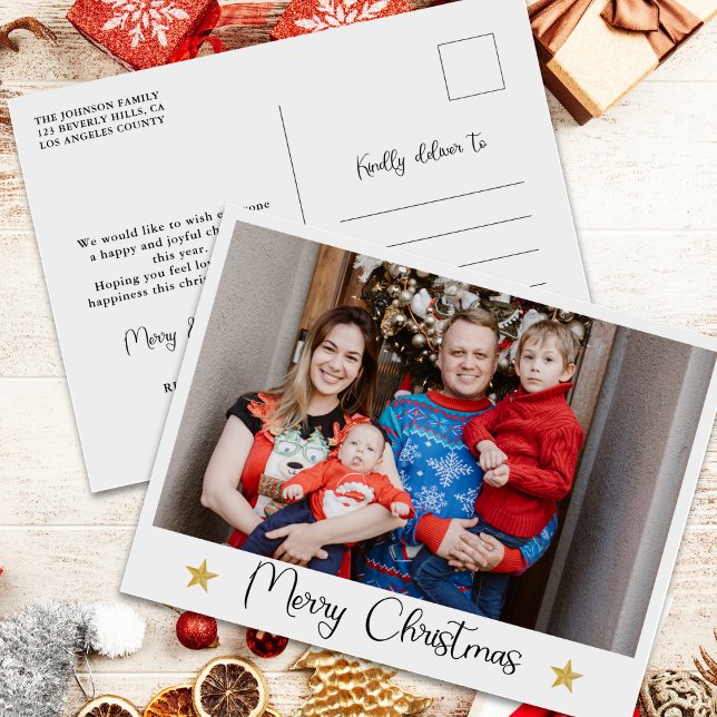 Modern Christmas Family Photos Holiday Postcard (Creator Uploaded)