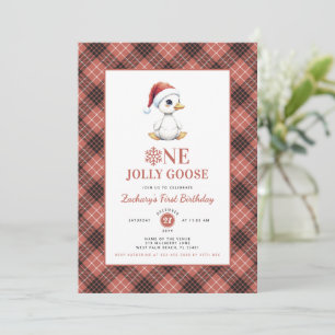 Modern Christmas First Birthday One Jolly Goose Invitation