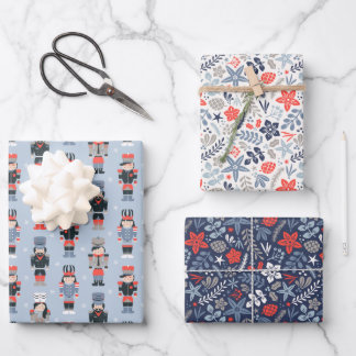 Modern Christmas floral and nutcrackers Wrapping Paper Sheet