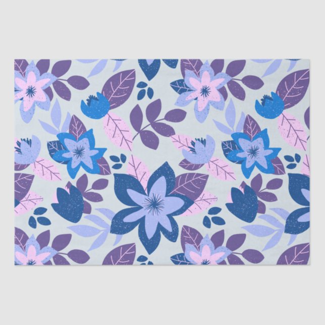 Modern Christmas Floral Blue Holiday Tissue Paper (Front)