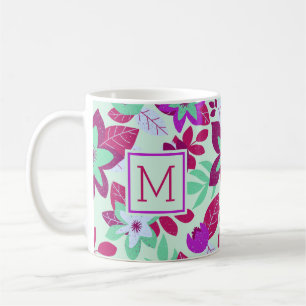 Modern Christmas Floral Burgundy Green Holiday Coffee Mug