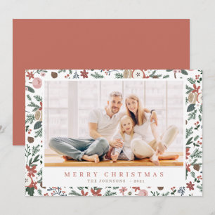 Modern Christmas Floral Foliage Botanical Pattern Holiday Card