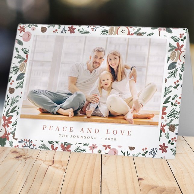 Modern Christmas Floral Foliage Botanical Pattern Holiday Card (Creator Uploaded)