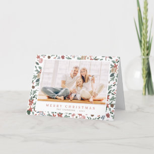 Modern Christmas Floral Foliage Botanical Pattern Holiday Card