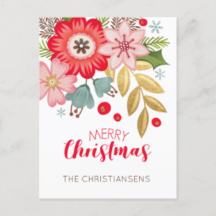 Modern Christmas Floral Postcard