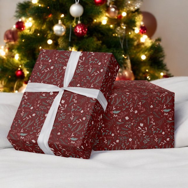 Modern Christmas floral red green chic pattern Wrapping Paper (Modern Christmas floral red green chic pattern Wrapping Paper)