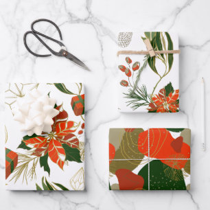 Modern Christmas Florals Greenery Wrapping Paper Sheet