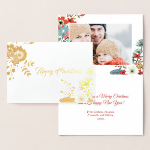 Modern Christmas Flowers Foliage Photo Foil Card