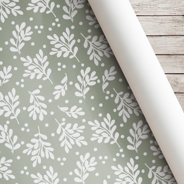 Modern Christmas Foliage Holiday Gift Sage Green Wrapping Paper (Creator Uploaded)