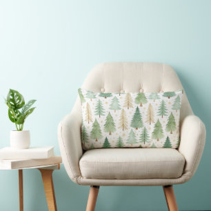 Modern Christmas Forest Olive green pattern Lumbar Cushion
