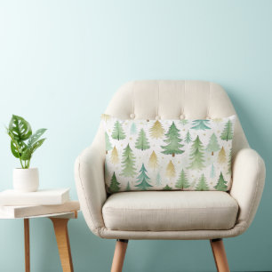 Modern Christmas Forest Olive green pattern Lumbar Cushion