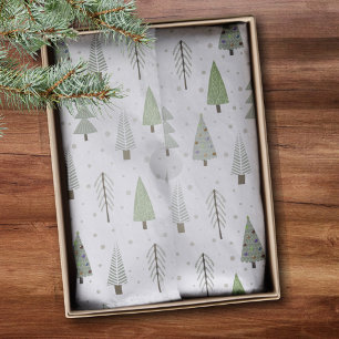 Modern Christmas Forest Trees Sage Green Pattern Tissue Paper