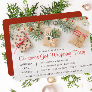 Modern Christmas Gift Wrapping Party Invitations