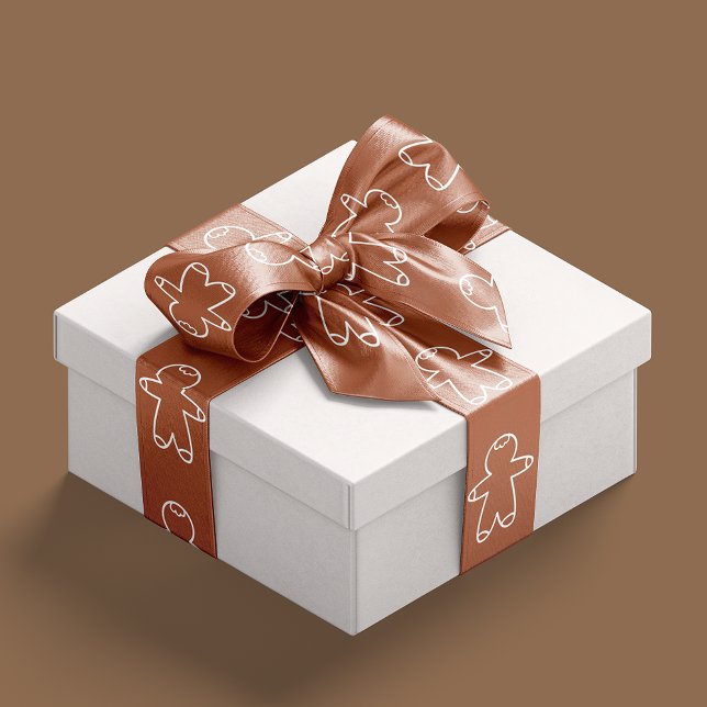 Modern Christmas Gingerbread Man Brown BE562F  Satin Ribbon (Modern Brown BE562F Gingerbread Men Satin Ribbon)