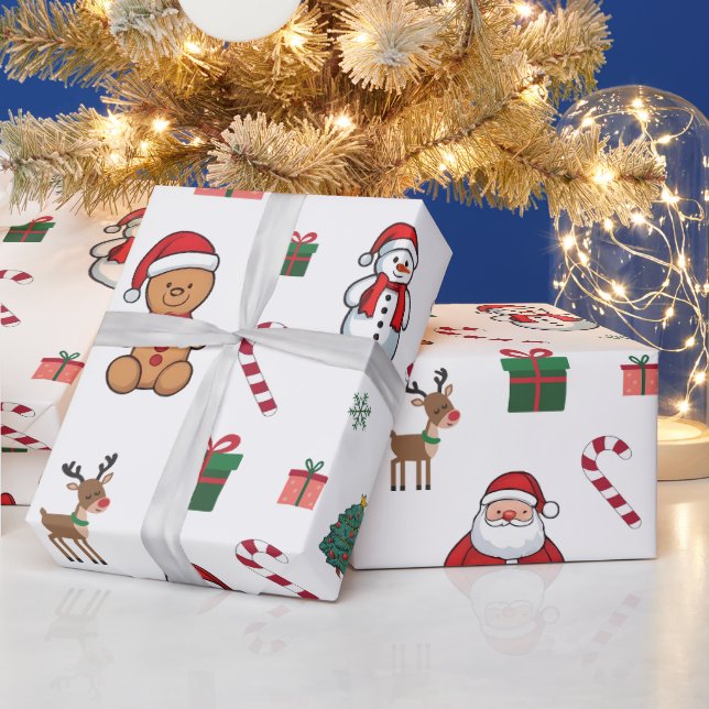 Modern Christmas GingerbreadMen Santa Deer Snowman Wrapping Paper (Holidays)