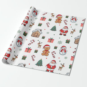 Modern Christmas GingerbreadMen Santa Deer Snowman Wrapping Paper