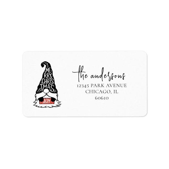 Modern Christmas Gnome Holiday Return Address Label (Front)